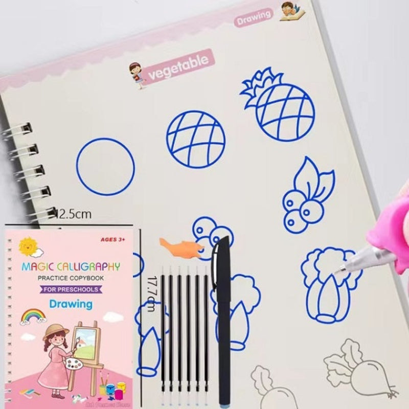 Magic Reusable Copybook for Kids – Handwriting Practice with Disappearing Ink Pen