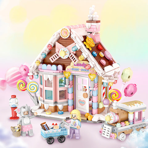 Assembling Small Particle Building Blocks Street Scene Cottage Candy House