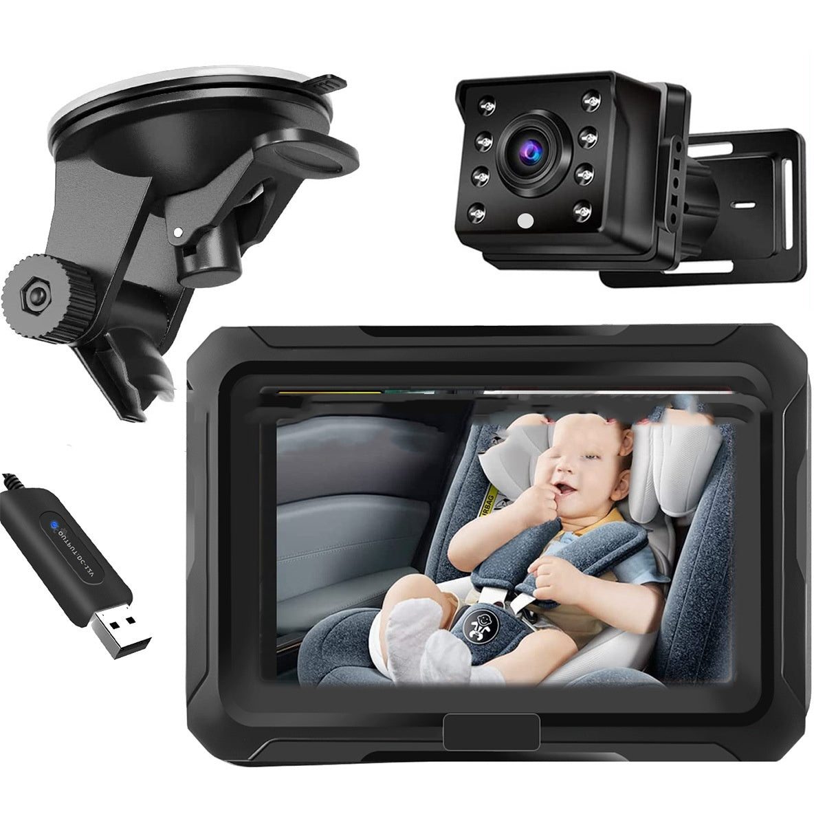 New HD 1080p Car Baby Monitor with 4.3" Display - Night Vision, Wide Angle & Easy Install