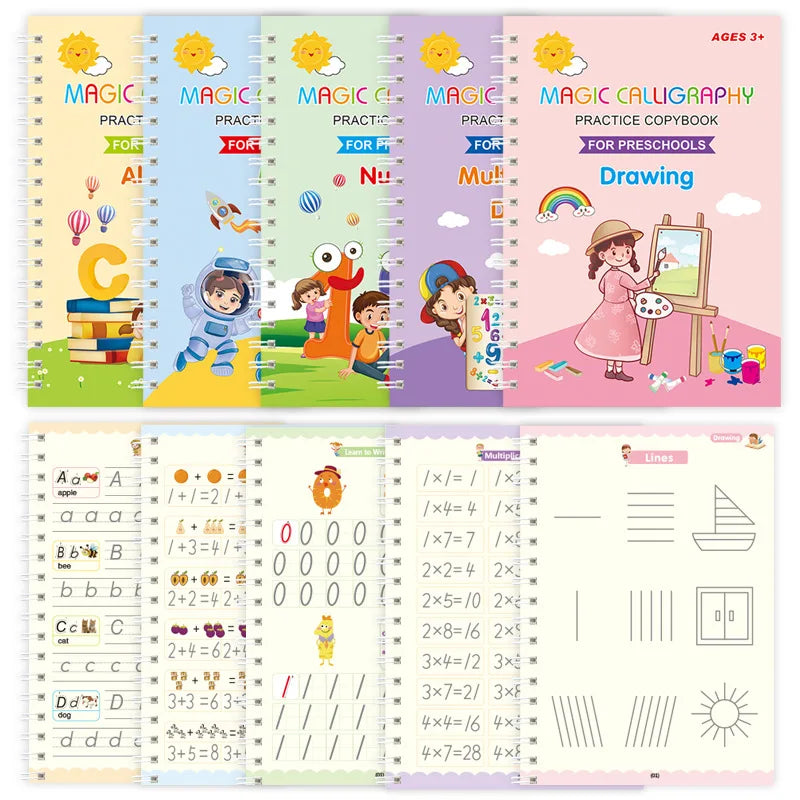 Magic Reusable Copybook for Kids – Handwriting Practice with Disappearing Ink Pen